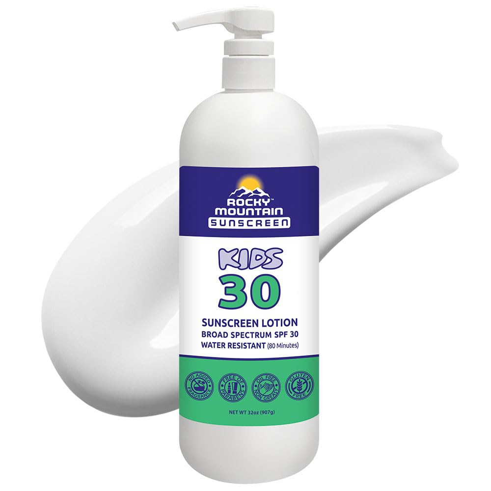 Kids Rocky Mountain Sunscreen 32 Fl Oz | Broad Spectrum Uva/Uvb | Water Resistant, Fragrance Free