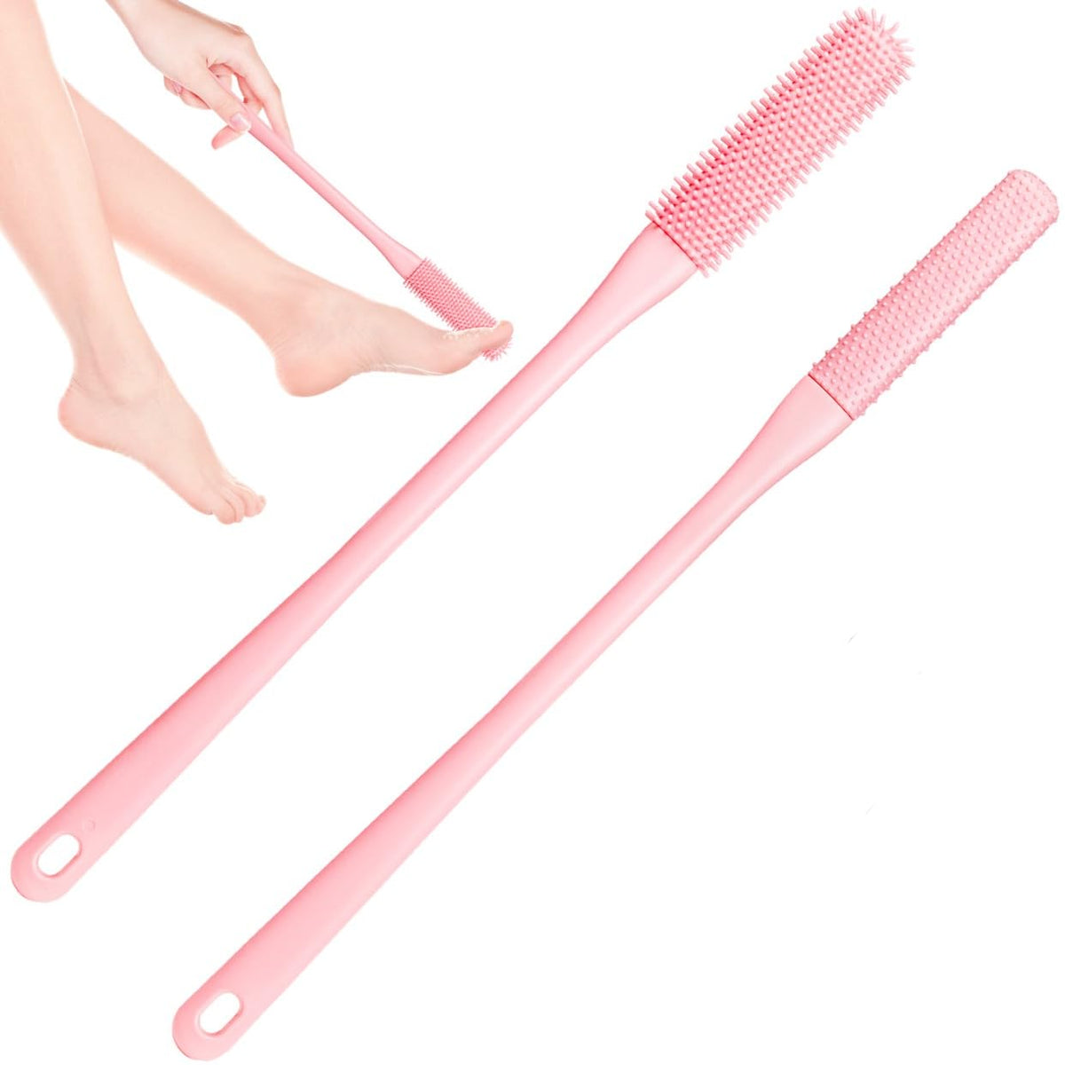 Demarzily Pink Toe Cleaning Brush - 15.7&quot; Silicone Foot Scrubber For Seniors & Men/Women