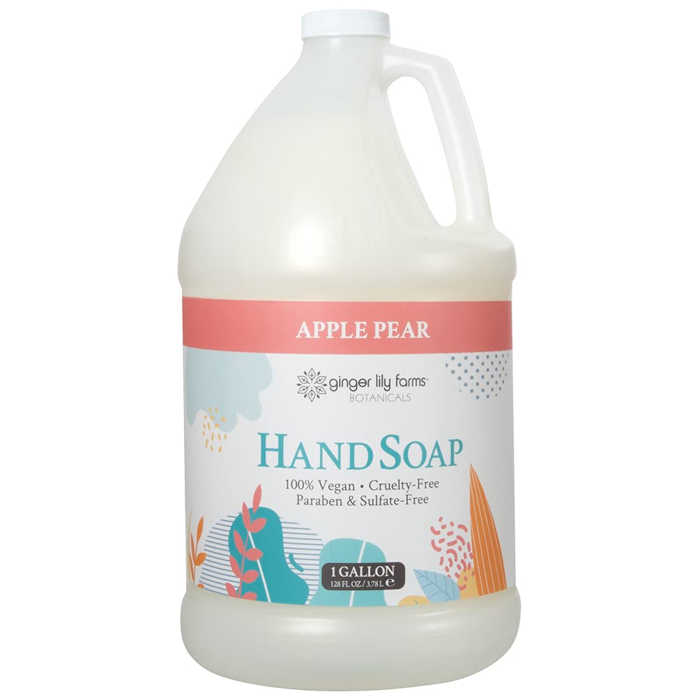 Ginger Lily Farms All-Purpose Liquid Hand Soap Refill, Vegan, Apple Pear, 1 Gallon