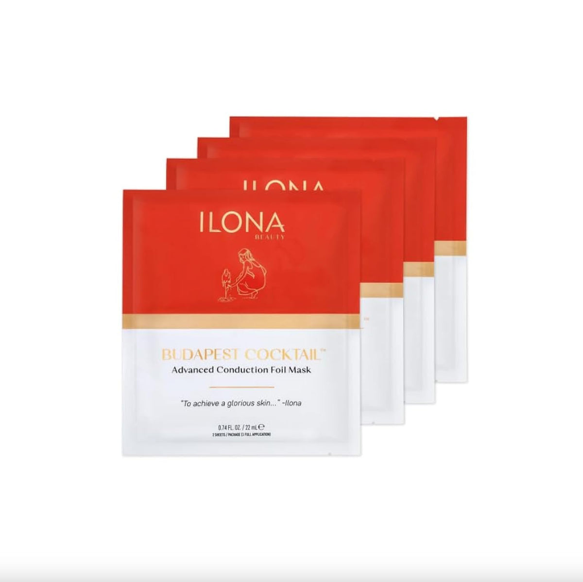 Ilona Budapest Cocktail Hydrating Foil Mask - Olive Oil, Honey & Vitamin C - 4 Masks, 3.0 Oz