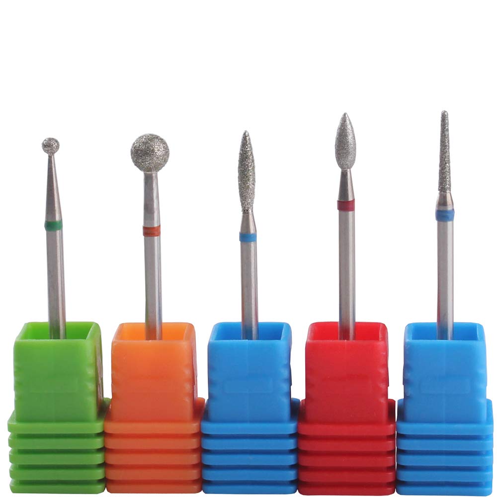 MZCMSL Diamond Cuticle Nail Drill Bits Set - 5pcs Russian Manicure Tools (Ball/Flame/Needle)