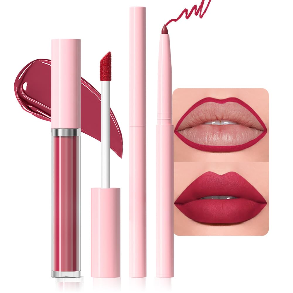 Evpct Ruby Red Lip Liner & Gloss Set - Waterproof, Long-Lasting Makeup, 2 Pcs