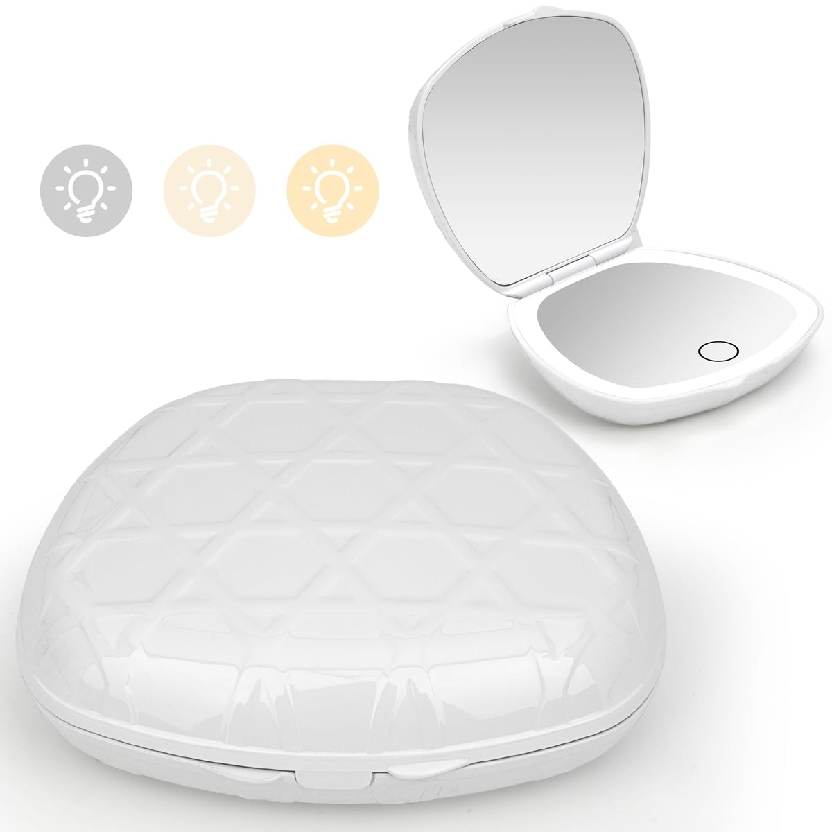 Miserwe Lighted Compact Mirror, 2-Sided 1X/5X Magnification, Rechargeable Travel Makeup Mirror, White