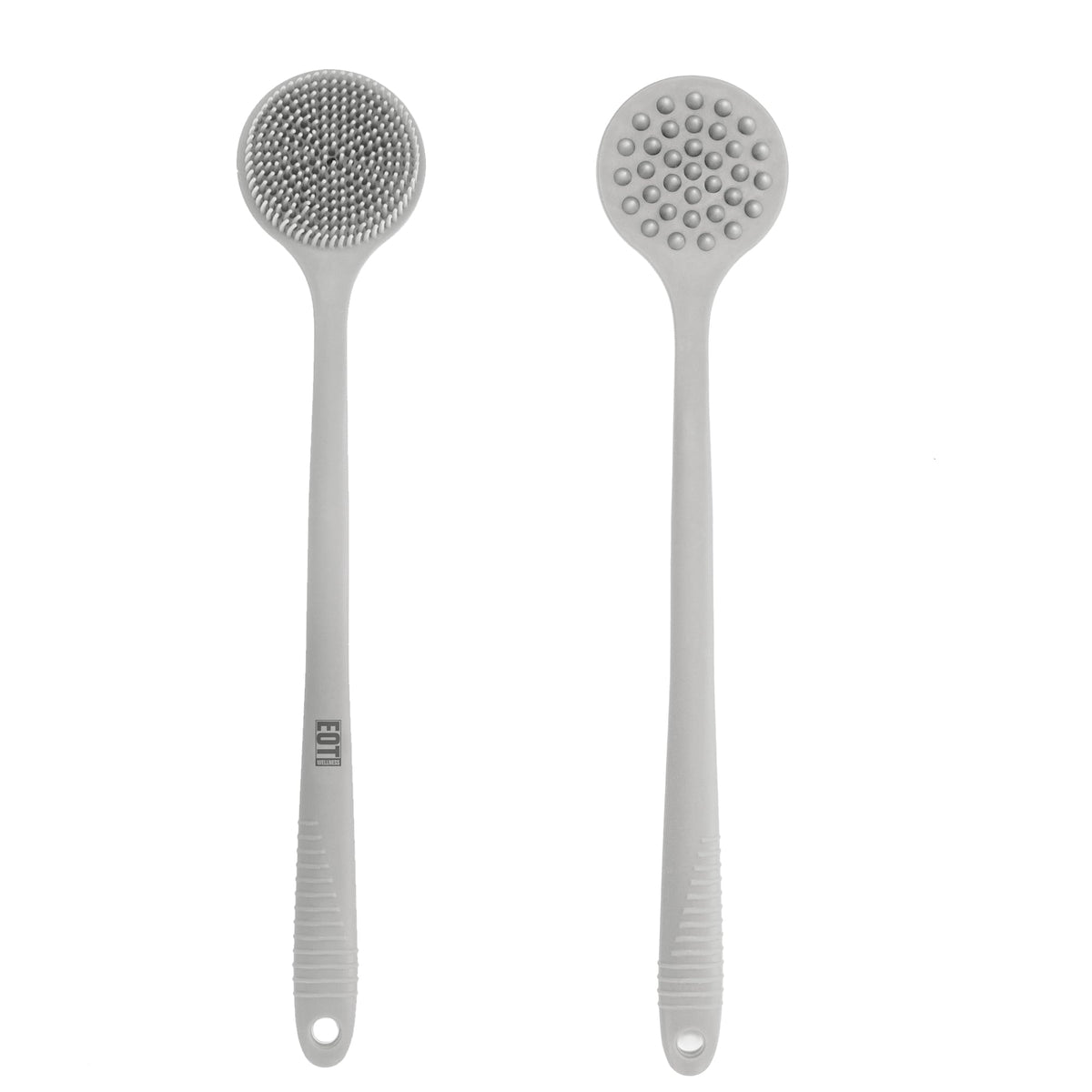 Eot Wellness Silicone Body Brush & Hair Scrubber - Long Handled Back Shower Massager, Light Gray