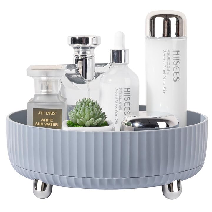 Anyoifax 360° Rotating Makeup Perfume Organizer Tray - Gray Acrylic Cosmetics Storage For Vanity