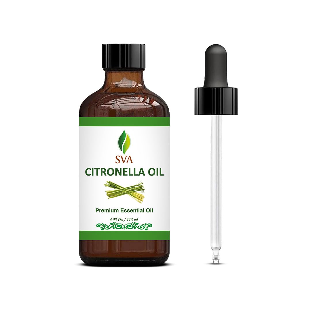 SVA ORGANICS Citronella Essential Oil 4oz for Diffuser, Aromatherapy, Hair & Skin Care