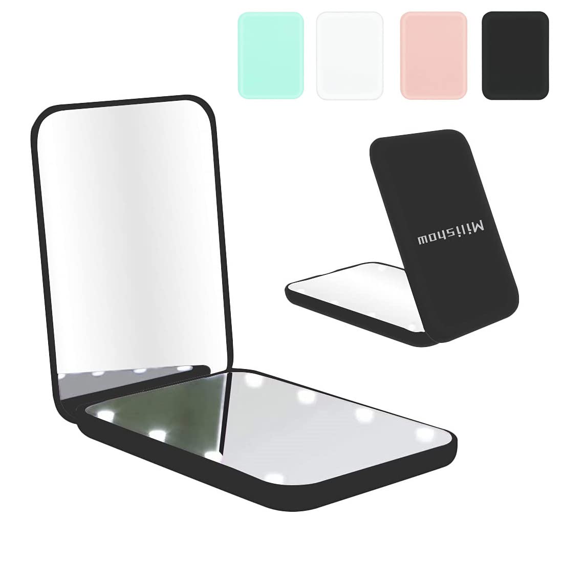 Milishow Led Compact Mirror - 1X/3X Magnifying Lighted Travel Makeup Mirror For Purse - Black