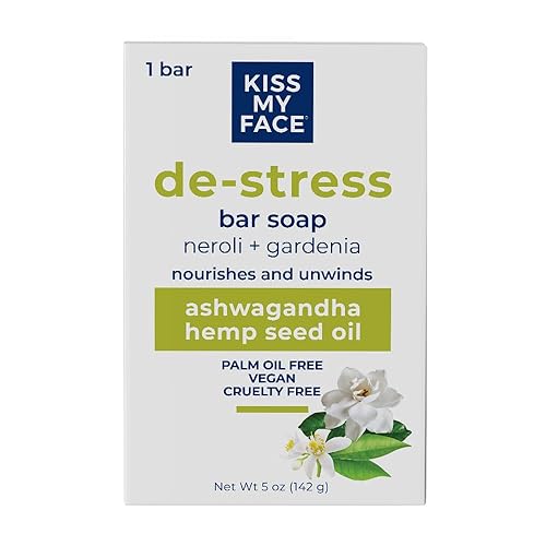 Kiss My Face De-Stress Bar Soap - Vegan Neroli & Gardenia, 5 Oz - Cruelty Free, Hemp Seed