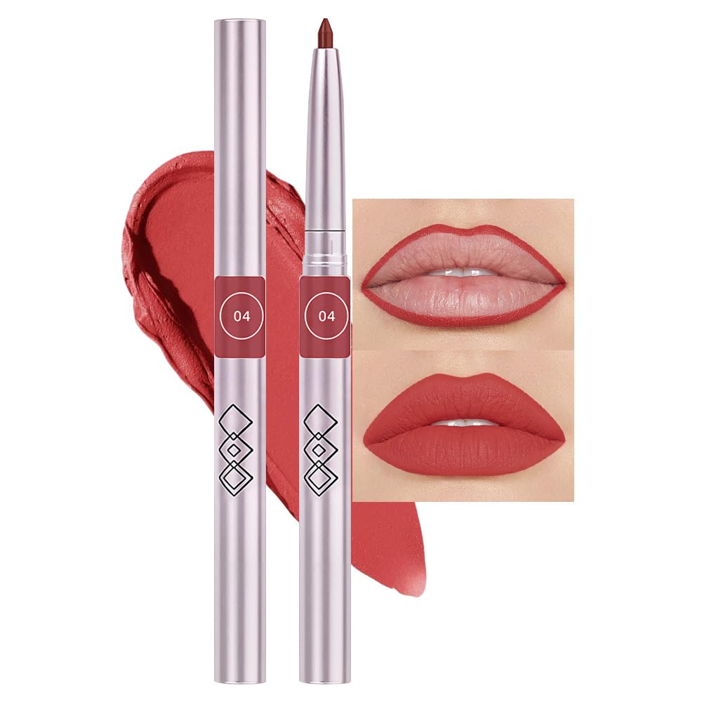 Feicuiyun Waterproof Retractable Lipliner Pencil - Long Lasting Matte Finish, A04#Red, Vegan