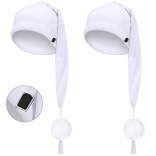 Geyoga Adjustable Silk Night Cap For Men, 2 Pcs, White, Milk Fiber With Pom Ball