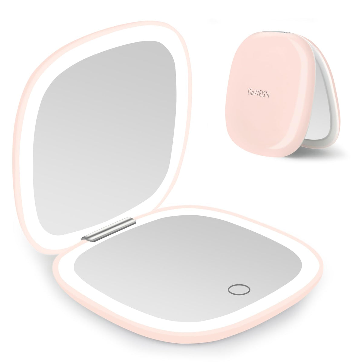 Deweisn Lighted Compact Makeup Mirror, 1X/10X Magnifying, Usb Charging, Portable Pink