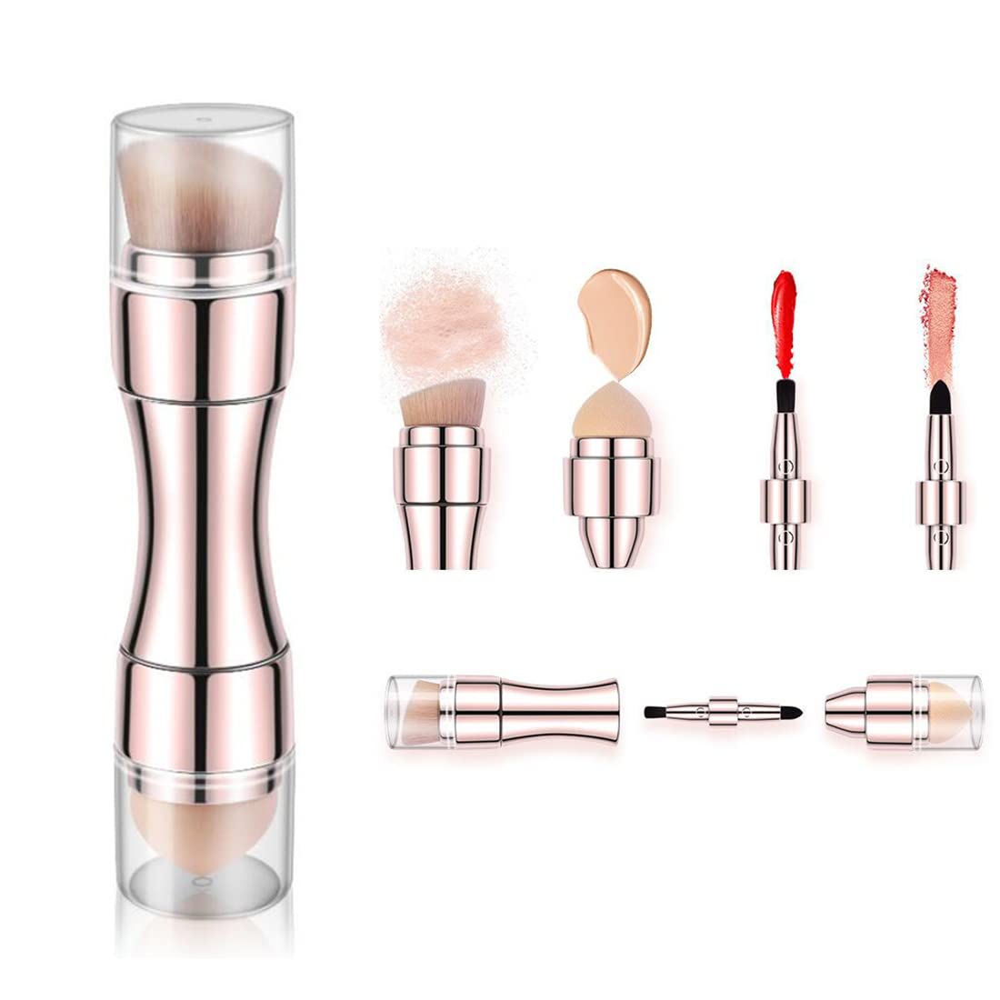 Bling Toman Rose Gold 4-in-1 Makeup Brush Set - Retractable Eyeshadow, Lip, Face, Blush Brush