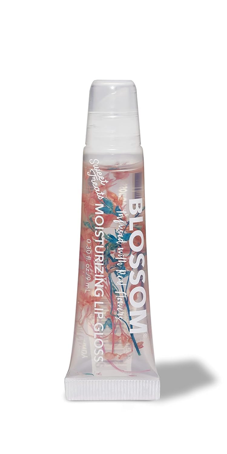 Blossom Lip Gloss Tubes - Scented Thick Clear Moisturizing Gel With Real Flowers, 0.3Oz Cotton Candy