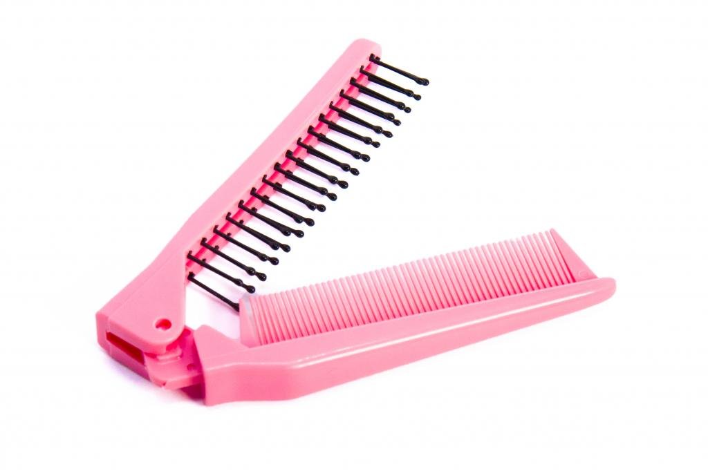 Louise Maelys Pink Portable Travel Folding Hair Brush & Anti-static Comb, Compact & Double Headed