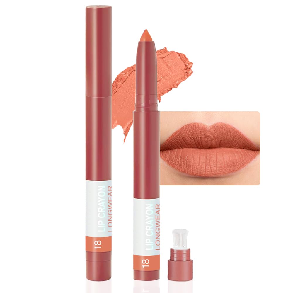 Bingbrush Crayon Matte Longwear Lipstick Set - Waterproof Velvet Lip Crayon & Lipliner, Orange Pink