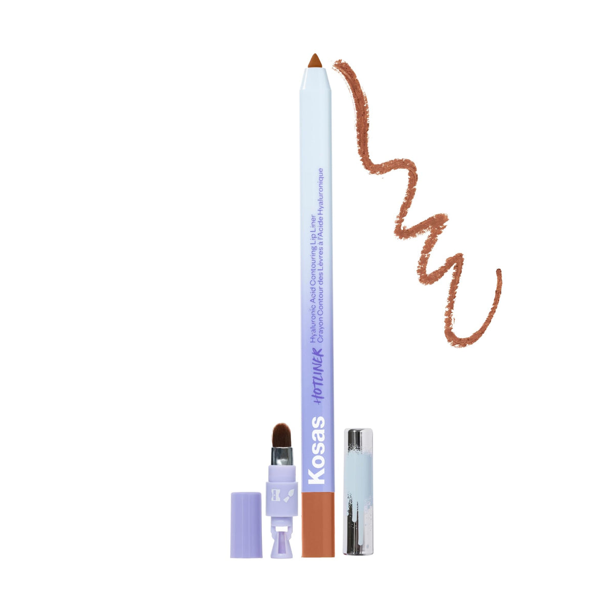 Kosas Hotliner Retractable Lip Liner - Hydrating, Long-Lasting, Soft Caramel Brown, Built-In Brush