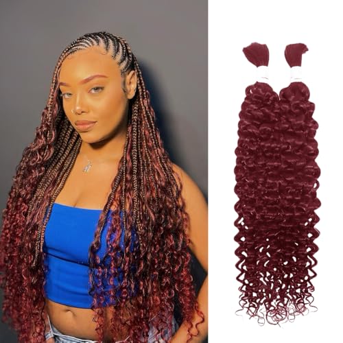 Nerumo 99J Water Wave Bulk Human Braiding Hair 18&quot; - 2 Bundles, 100G Unprocessed Virgin