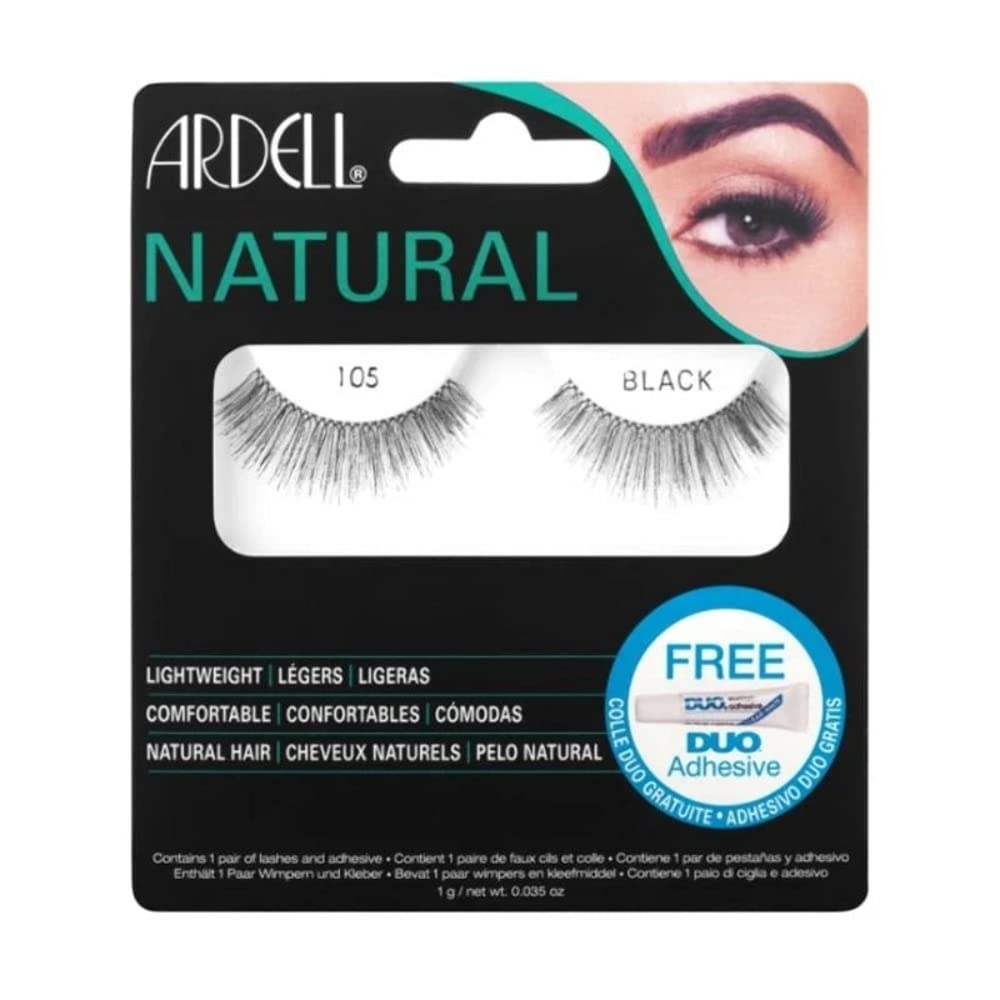 Ardell Natural Lashes 105 - Black, 1 Pair, Soft & Natural Look Eyelash Extensions