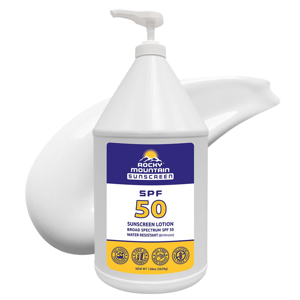 Rocky Mountain Sunscreen Spf 50 Gallon Lotion - Broad Spectrum Uva/Uvb, Water Resistant, Fragrance Free