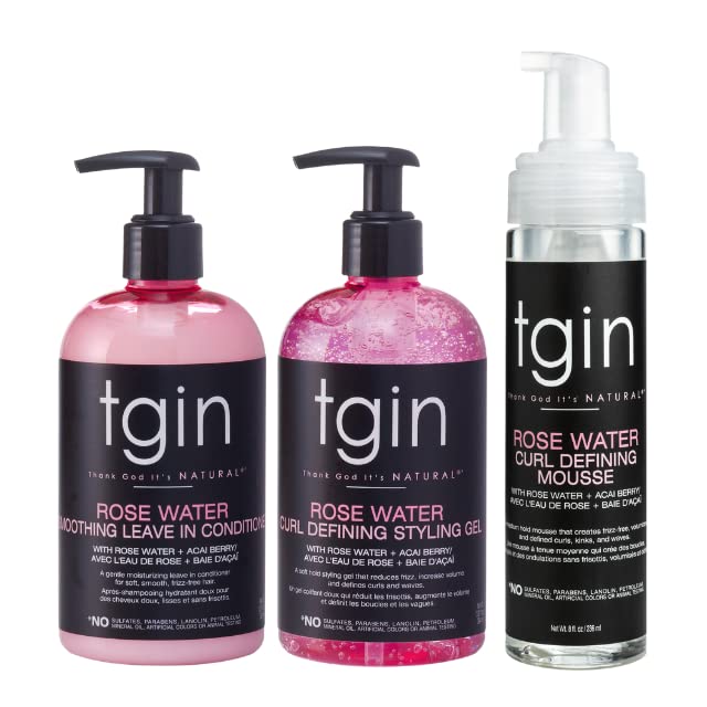 Tgin Styling Package: Rose Water Leave In, Defining Gel & Mousse - Curls & Wavy Hair Set