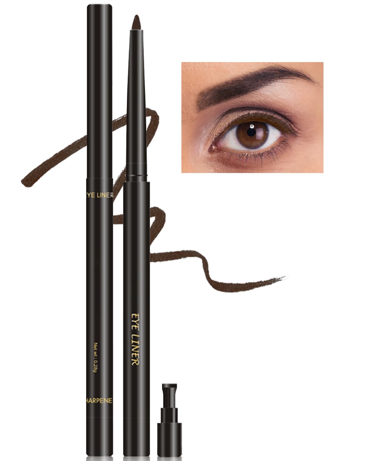 Erinde Brown Gel Eyeliner - Waterproof, Smudge-Proof, Long Lasting, Built-In Sharpener For Mature Women