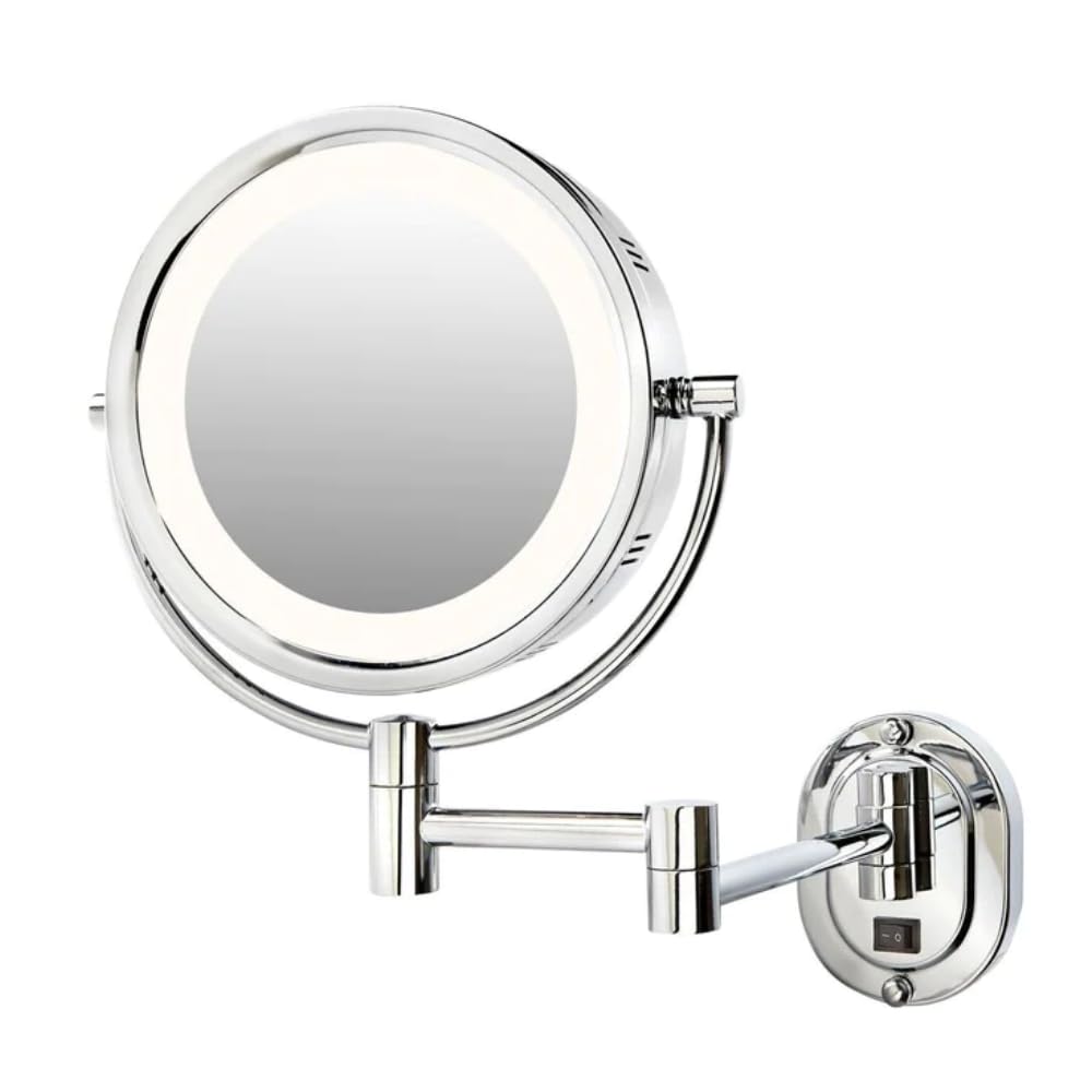 Jerdon Chrome Wall-Mounted Makeup Mirror With Led, 5X-1X Magnification, 14” Extension