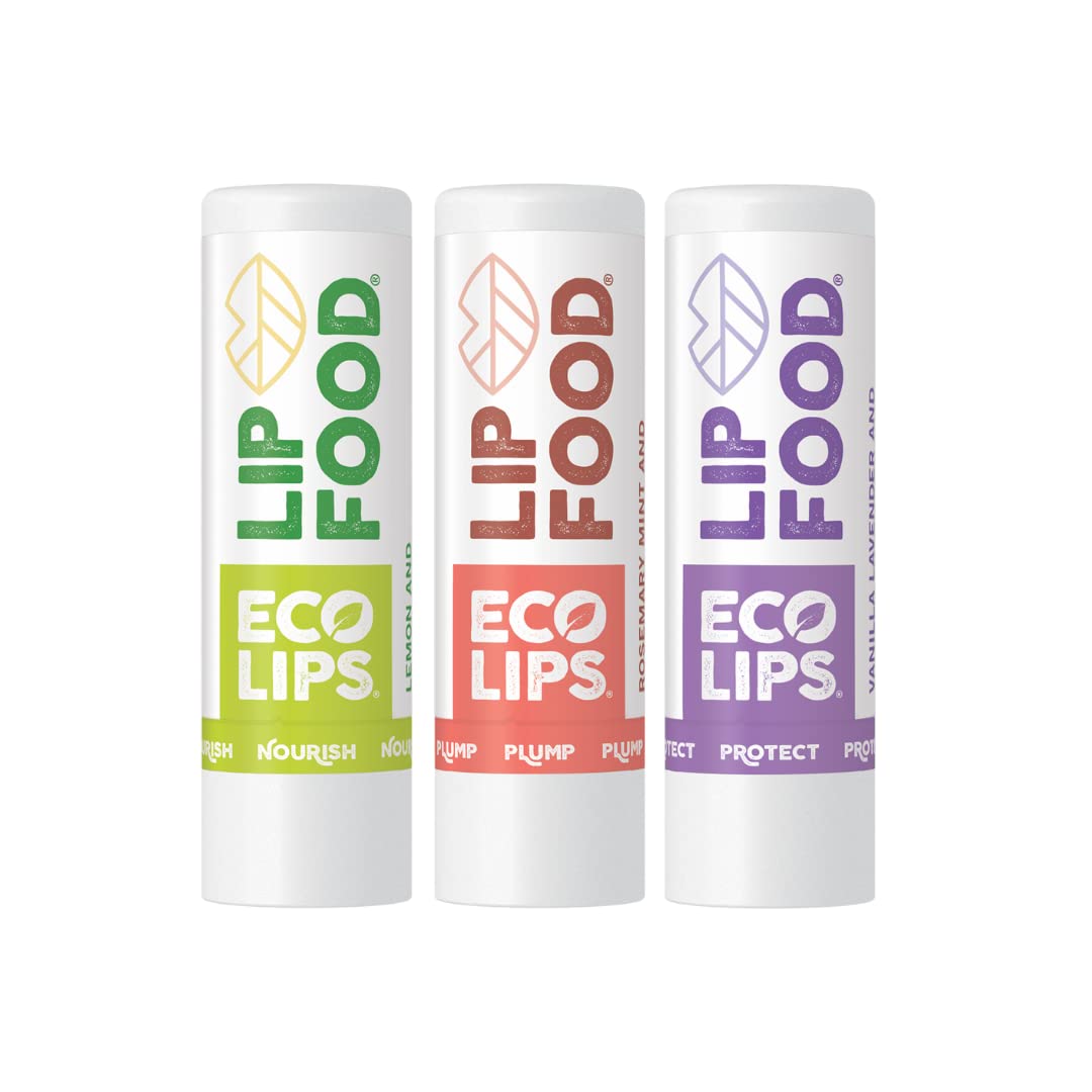 Eco Lips Lip Food Organic Lip Balm - Nourishing, Plumping, And Protecting - 3 Piece Set