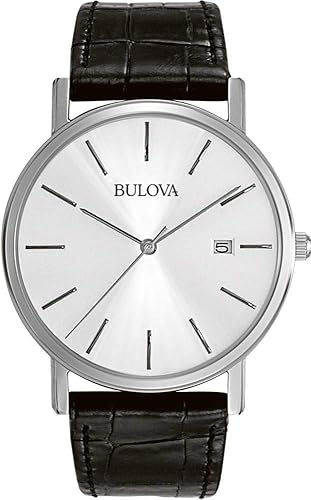 Bulova Men'S Classic 3-Hand Quartz Watch, Black Leather Strap, Stainless Steel, 37Mm, 96B104