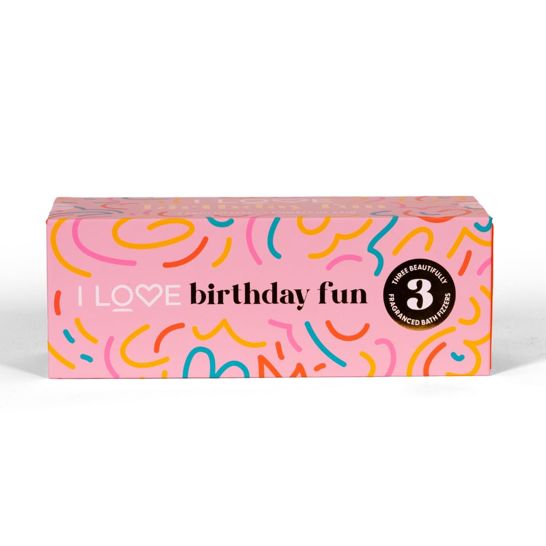 I Love Birthday Fun Bath Fizzer Pack - Natural Shea Butter Bath Bombs Gift Set, 3 Count