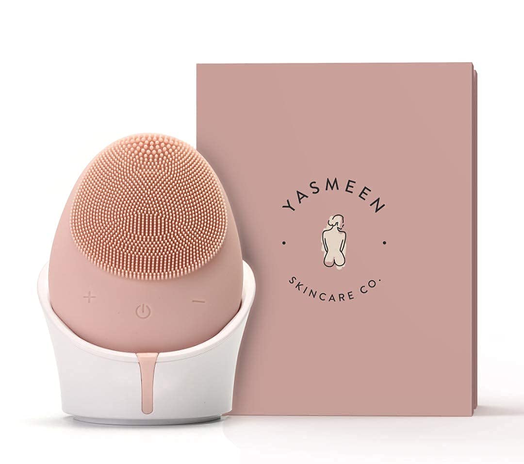 Yasmeen Skincare Co. Sonic Facial Cleansing Brush - Waterproof, Rechargeable, Pink Silicone