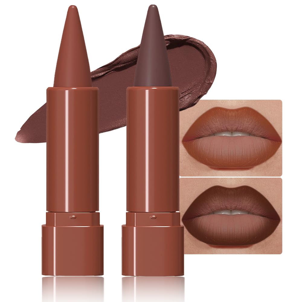 Juaazin 2Pcs Matte Lipstick Crayon Set - Waterproof Ombre Lip Pencil, Long Lasting Sienna & Mar