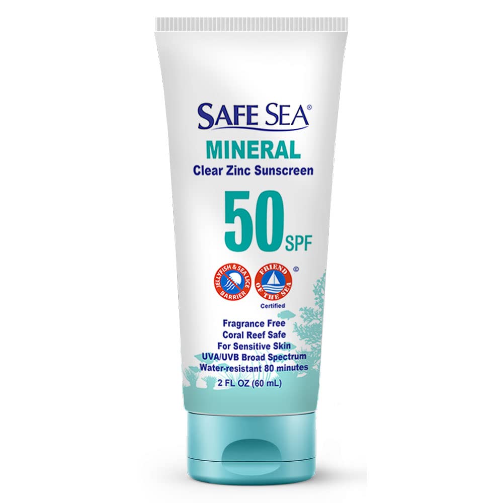 Safe Sea Zinc Oxide Sunscreen Spf50 - Clear Mineral Face Lotion, Anti-Jellyfish, 2Oz