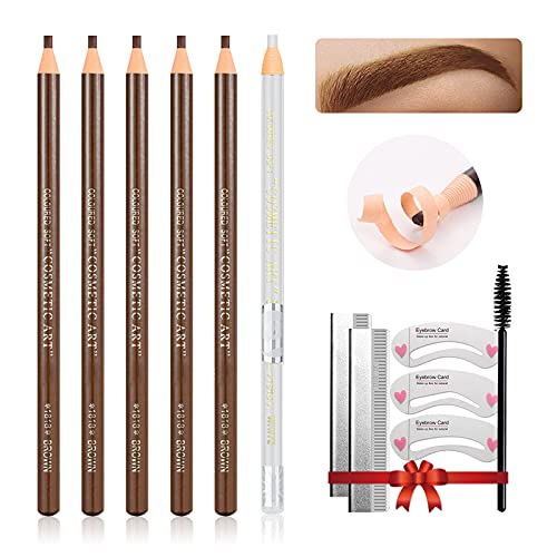 Lsxia Waterproof Eyebrow Pencil Set - 5 Light Brown + 1 White, Microblading Makeup Kit