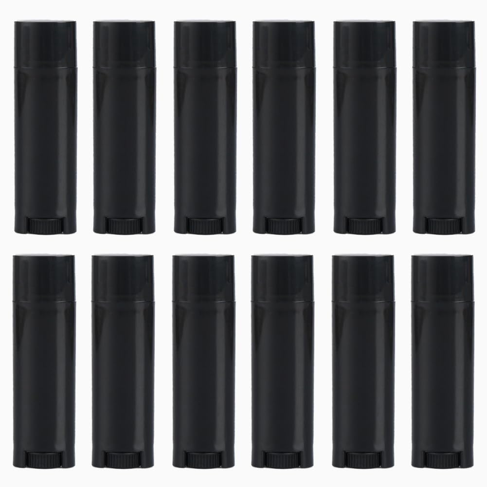 Upstore 50Pcs Black Lip Balm Tubes - Empty Plastic Lipstick Containers With Twist Caps