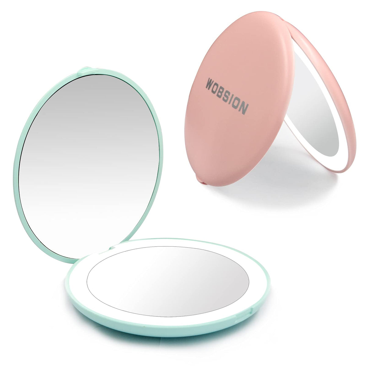 Wobsion 3.5In Led Compact Mirror With Light, 1X/10X Magnification, 2 Pack - Cyan