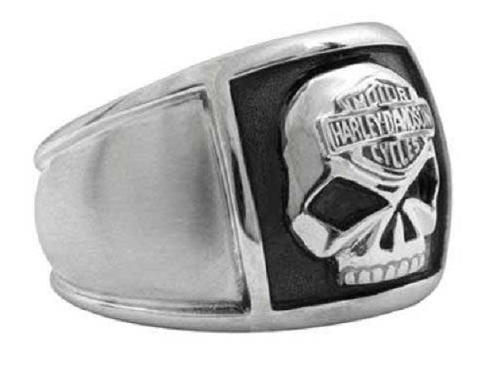 Harley-Davidson Men'S Silver Stainless Steel Bar & Shield Skull Cigar Band Ring Size 14