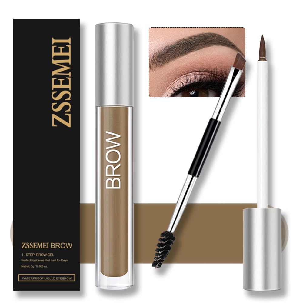 Zssemei Waterproof Eyebrow Gel - Long Lasting Brunette Liquid Makeup, Sweatproof, 0.2 Fl Oz