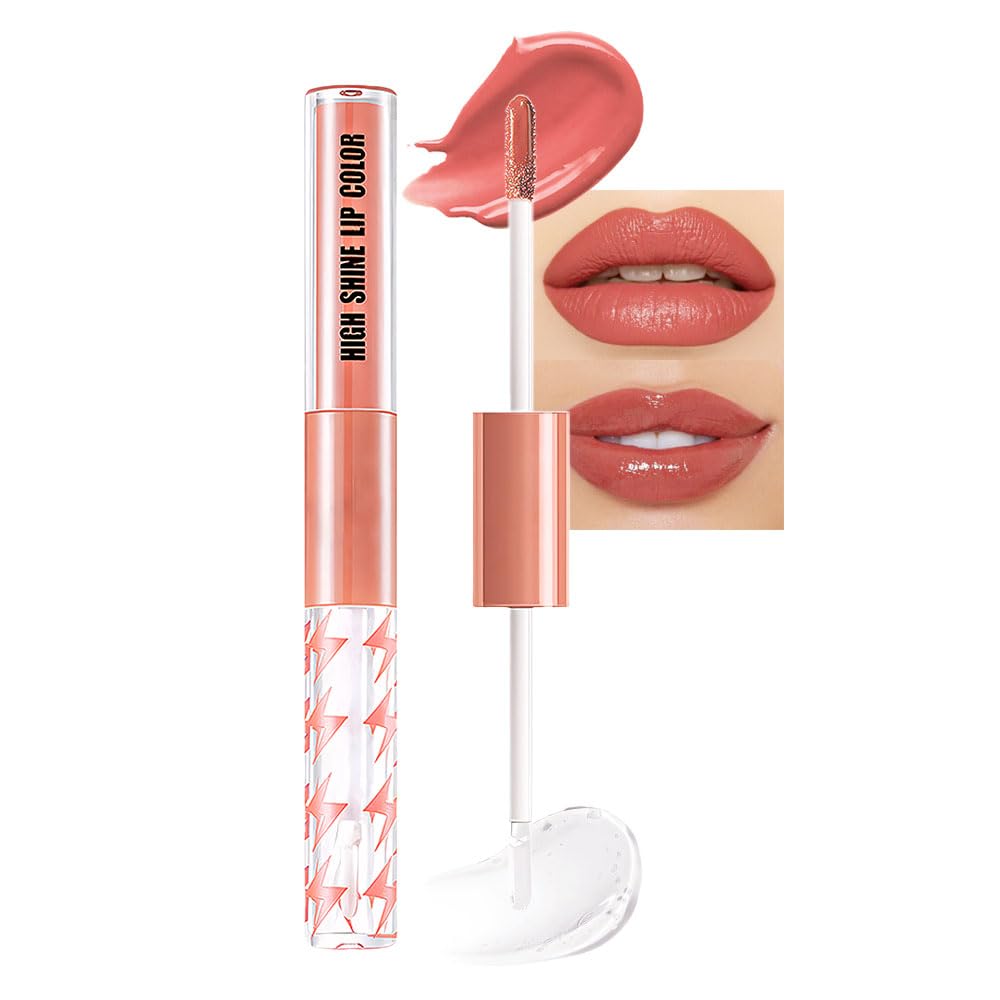 Cakaila Nude Pink Liquid Lipstick & Clear Lip Gloss Set - Long Lasting, Waterproof Gift Kit