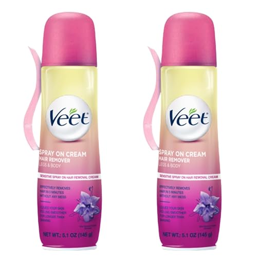 Veet Spray On Hair Removal Cream For Legs & Body, 5.1 Oz, Pack Of 2