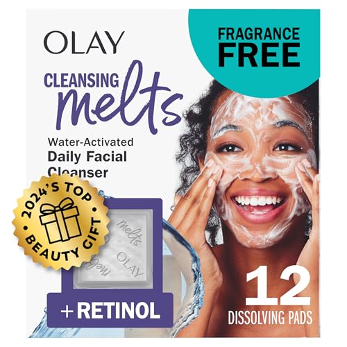 Olay Cleansing Melts + Retinol Face Cleanser, 12Ct Water-Activated Wash For Clean, Toned Skin