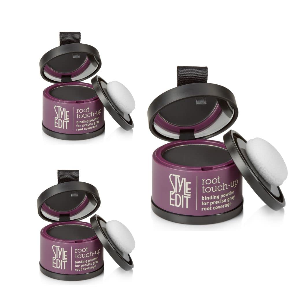 Style Edit Root Touch Up Powder - Black Hair Color, Water Resistant, 3 Pack For Grays & Roots