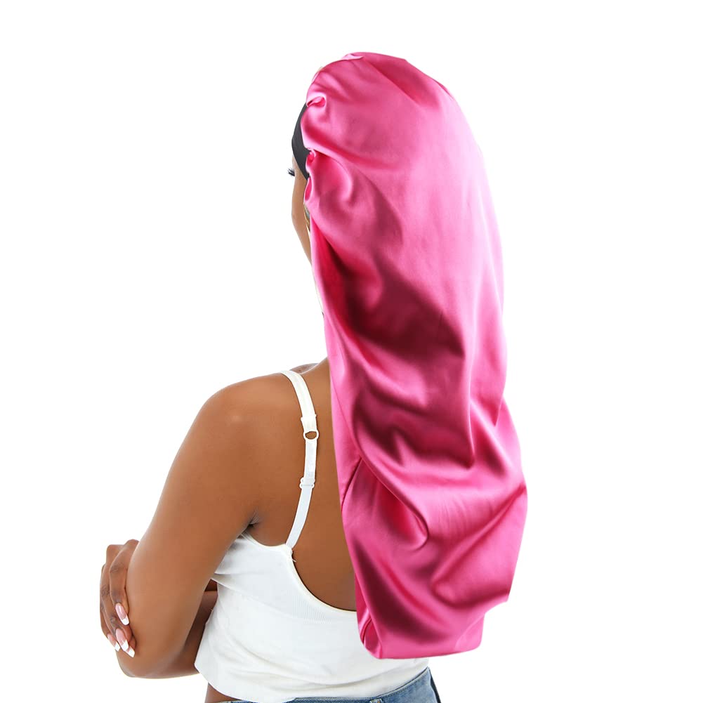 sent hair Extra Long Satin Bonnet for Women - Silky Sleep Cap for Braids & Curly Hair, Rose Red