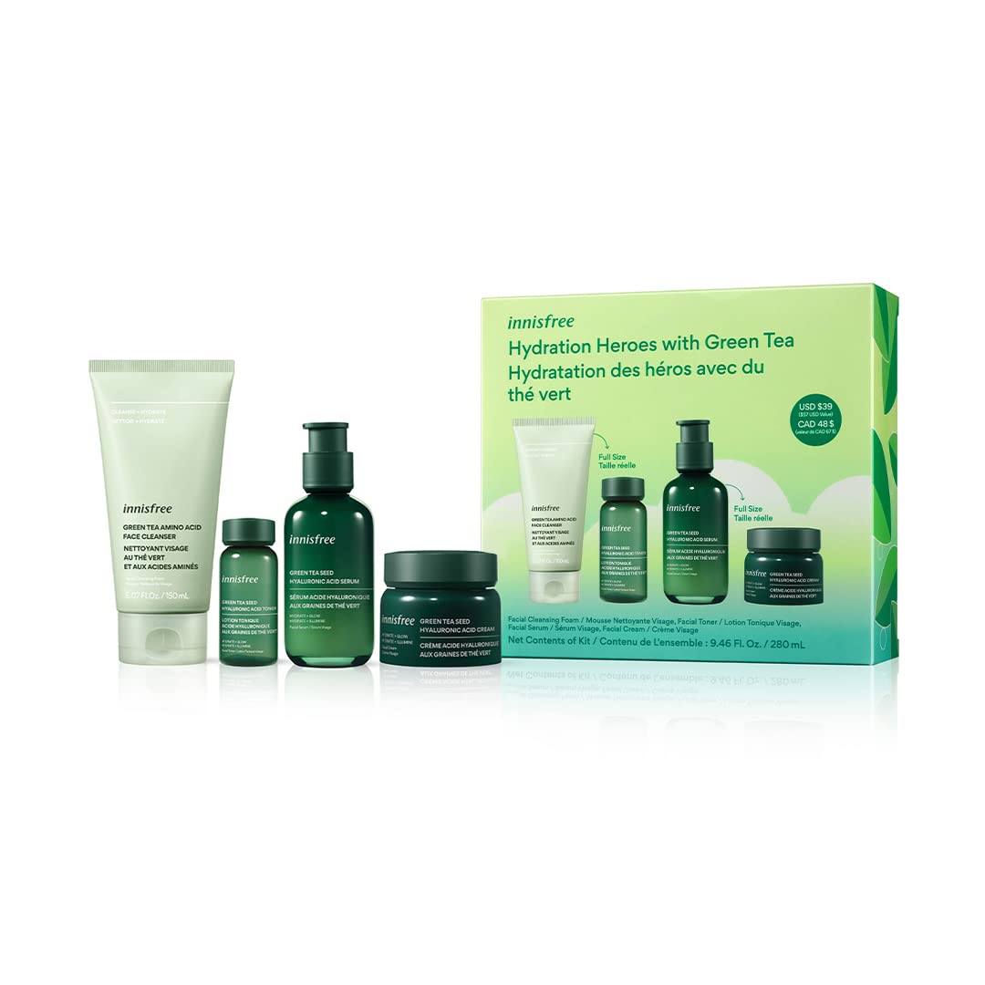 Innisfree Green Tea Skincare Routine Set - Hydration Heroes For Glowing Skin & Antioxidant Boost