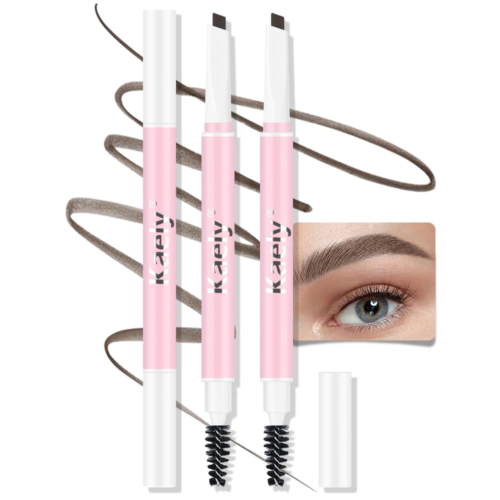 Feicuiyun 3Pcs Waterproof Micro Brow Pencil, Double-Ended Ultra-Fine Makeup, Medium Brown