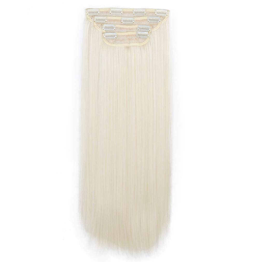 REECHO 24&quot; Clip-in Hair Extensions, Thick Synthetic Straight 4 PCS Set, White Blonde