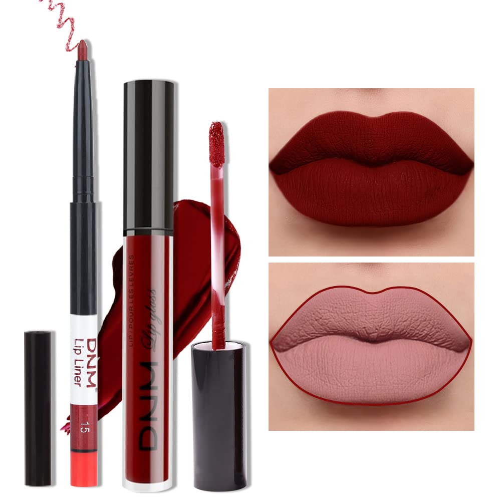 Haoya Matte Dark Red Lip Liner & Liquid Lipstick Set, 24H Waterproof, Long Lasting