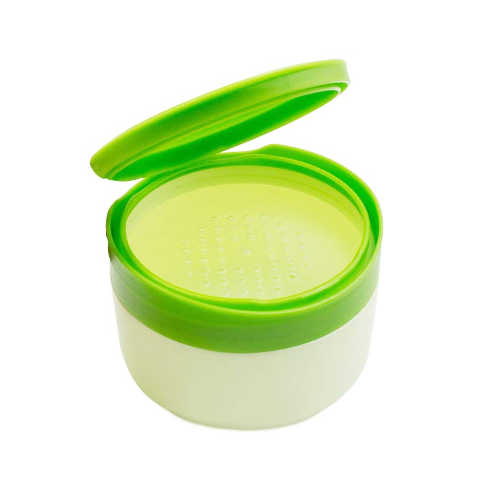 Upstore White Loose Powder Puff Case With Green Flip Cap - Travel Storage For Face & Baby Care