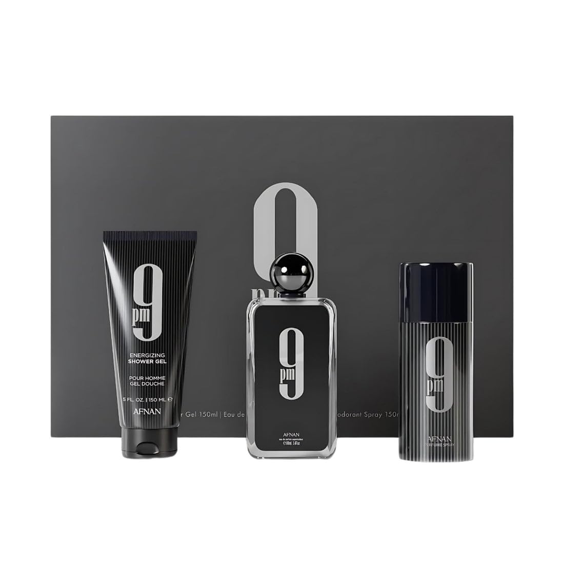 Afnan 9 Pm Men’S Fragrance Set - Eau De Parfum Spray, Shower Gel & Deodorant (3.4