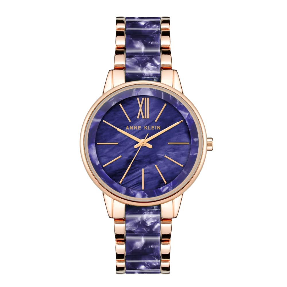 Anne Klein Women'S Pearlescent Navy/Rose Gold Resin Bracelet Watch