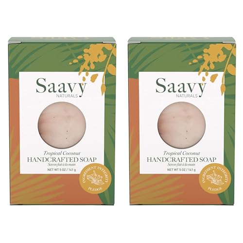 Saavy Naturals Tropical Coconut Handmade Soap Bar - Moisturizing Vegan Soap, 5 Oz, 2 Pack